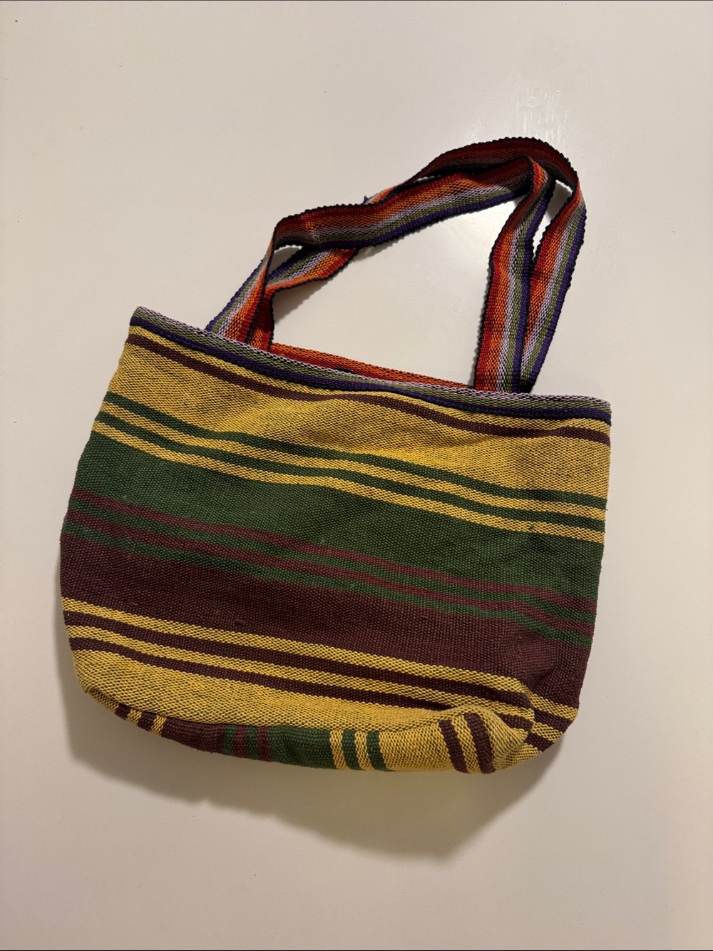 Woven Stripe Tote Bag in Mustard, Green & Brown
